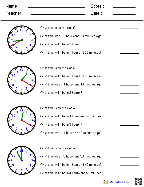 Adding & Subtracting Time Time Worksheets