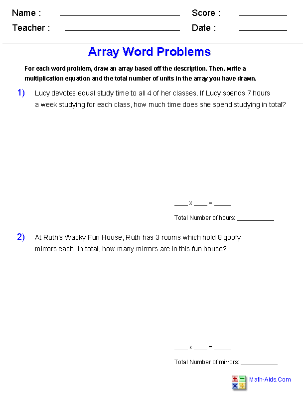 Word Problems with Arrays
