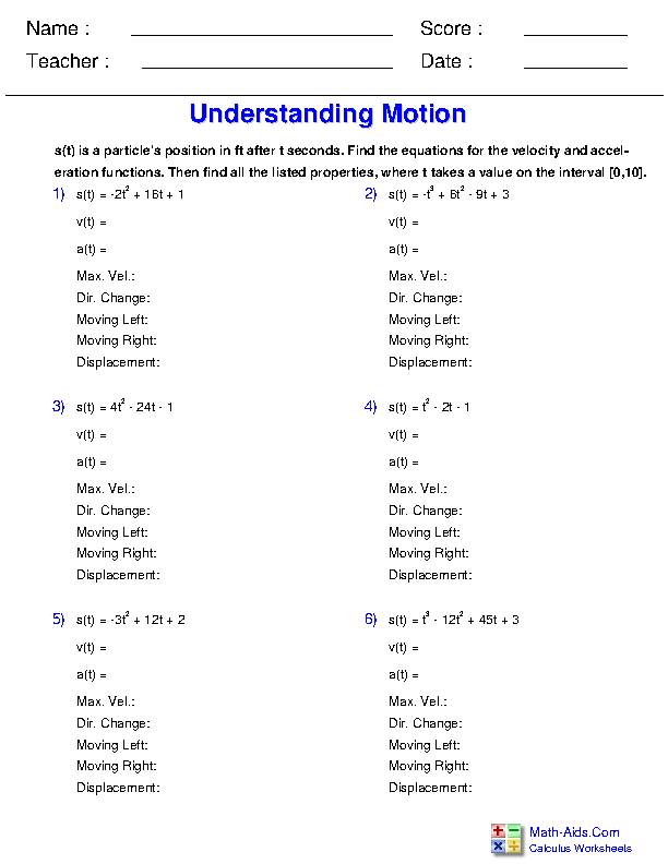 Calculus Worksheets Differentiation Applications For Calculus Worksheets