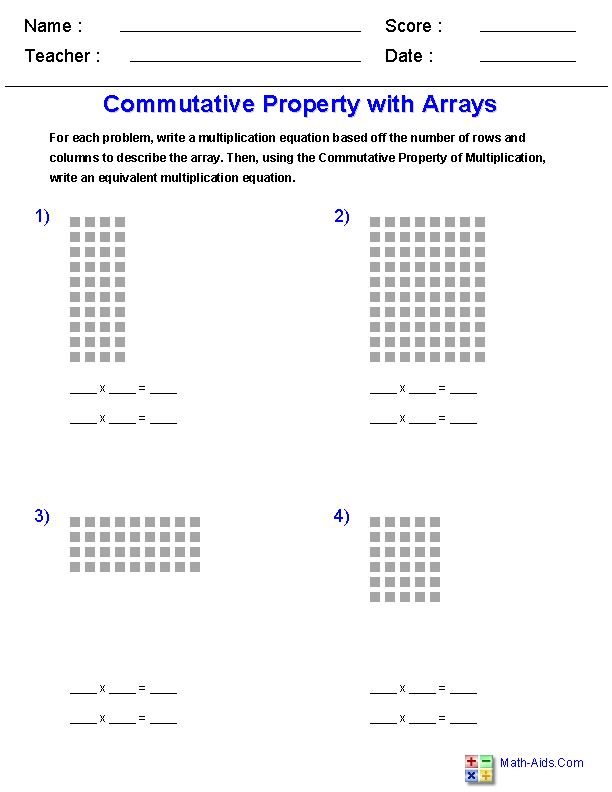 Commutative Property Multiplication Worksheets