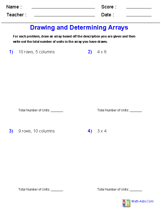 Drawing Arrays Multiplication Worksheets