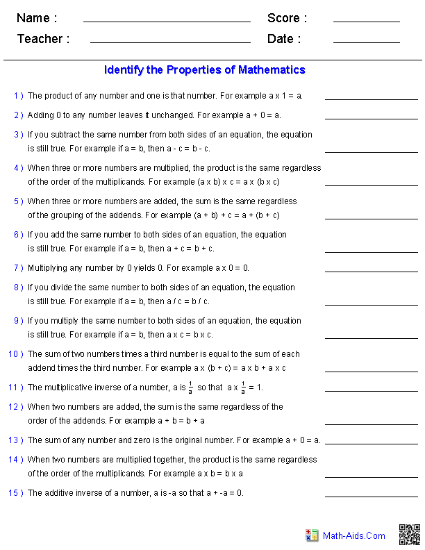  Properties Worksheets Properties Of Mathematics Worksheets 