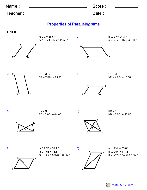 Properties Of Parallelograms Answers ans Properties Of Parallelograms Answers