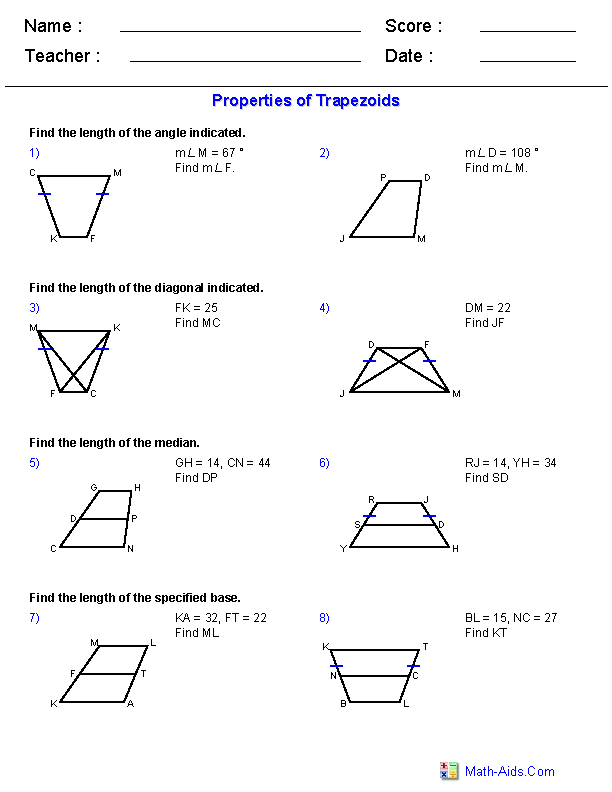 Geometry Worksheets Quadrilaterals And Polygons Worksheets