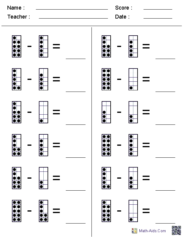 Subtracting with Dot Figures Subtraction Worksheets