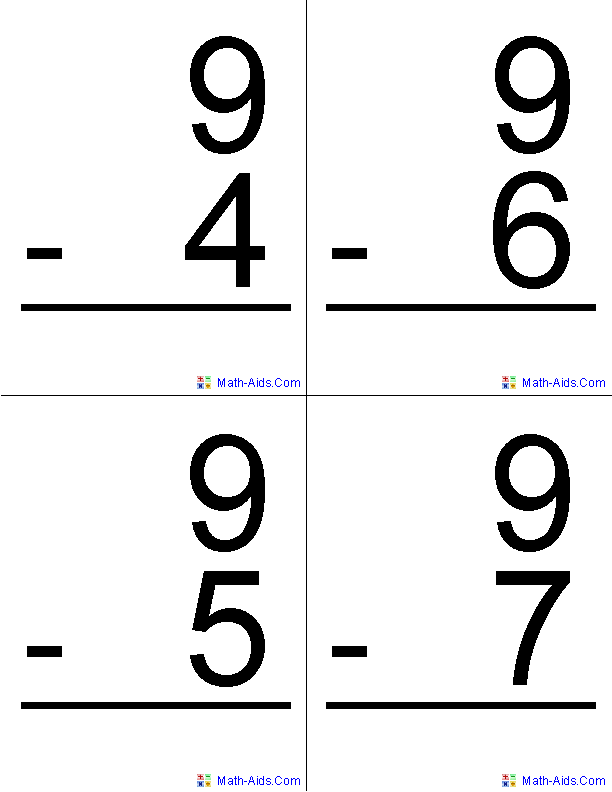 Subtraction Flash Cards