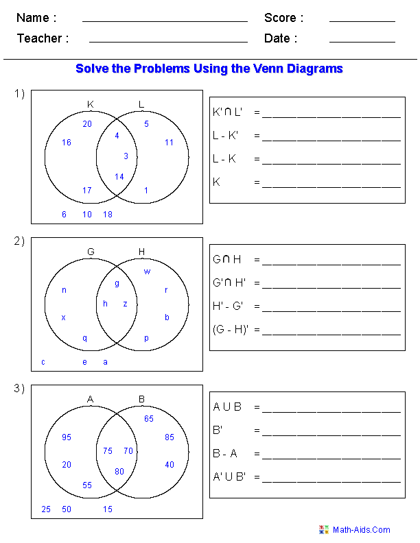 Venn diagram word problems worksheets