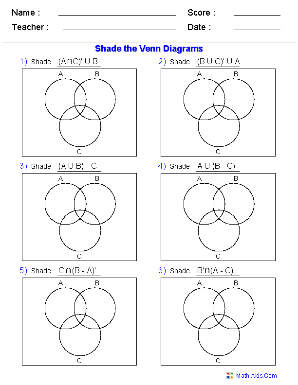 Venn Diagram Worksheets | Dynamically Created Venn Diagram Worksheets