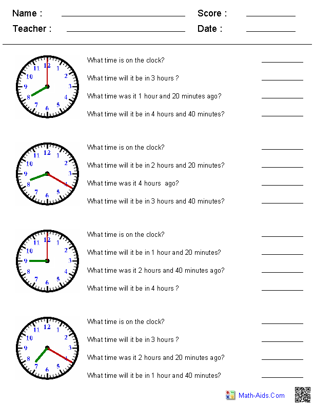 Adding and Subtracting Time Worksheets