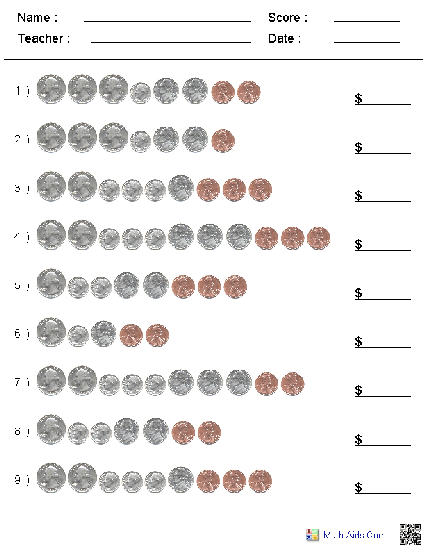 Counting Coins Addition Worksheets