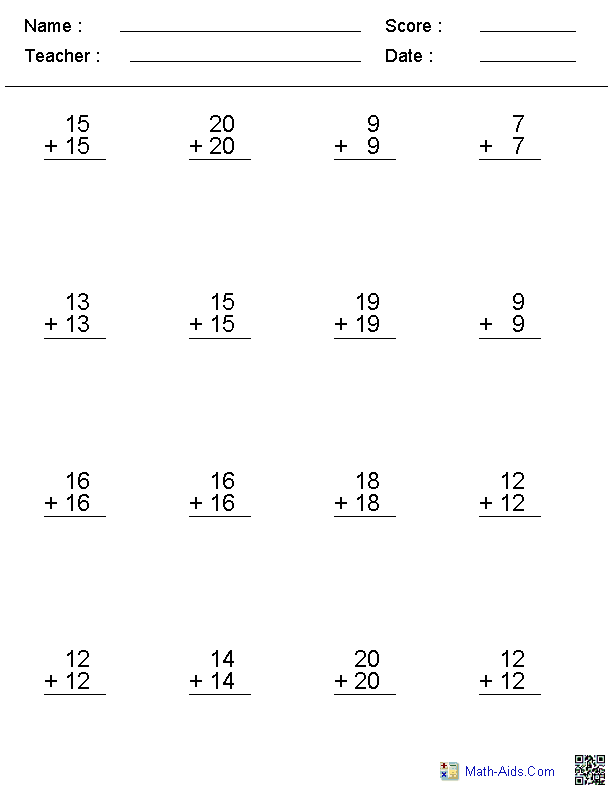 Free Printable Math Worksheets Adding Doubles