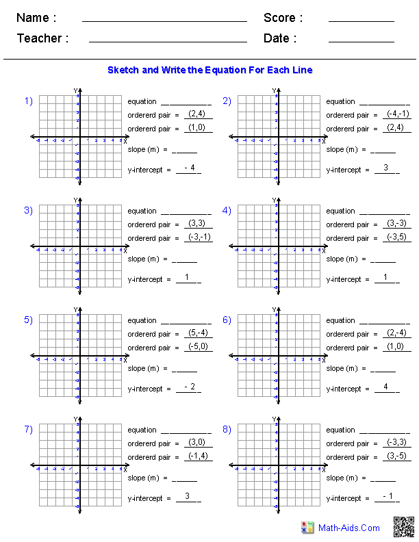 Graph Lines from Two Points Linear Equations Worksheets