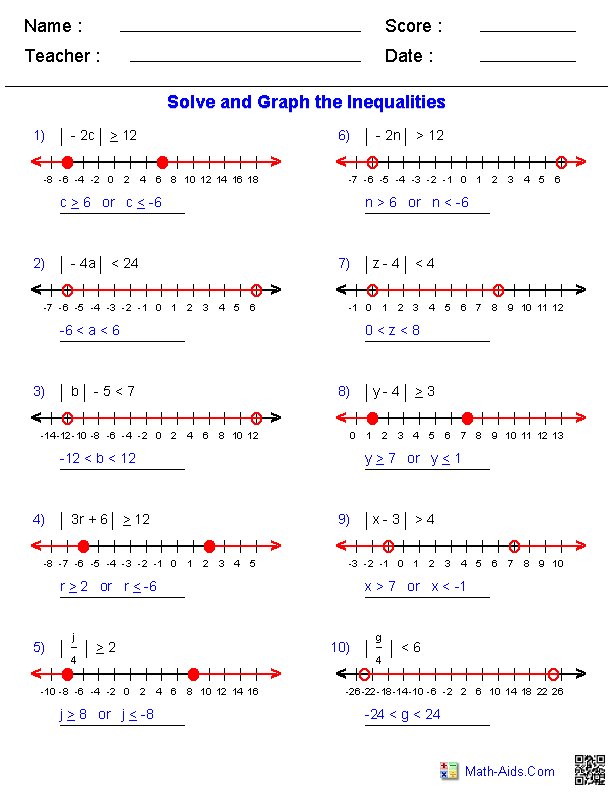 Absolute Value Inequalities Worksheet Answers