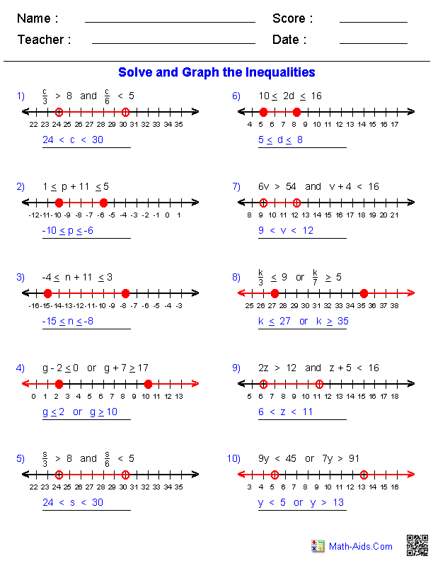 Compound Inequalities Inequalities Worksheets