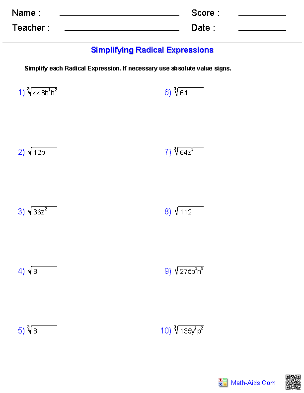 Rewriting Complex Numbers As Radicals Worksheet