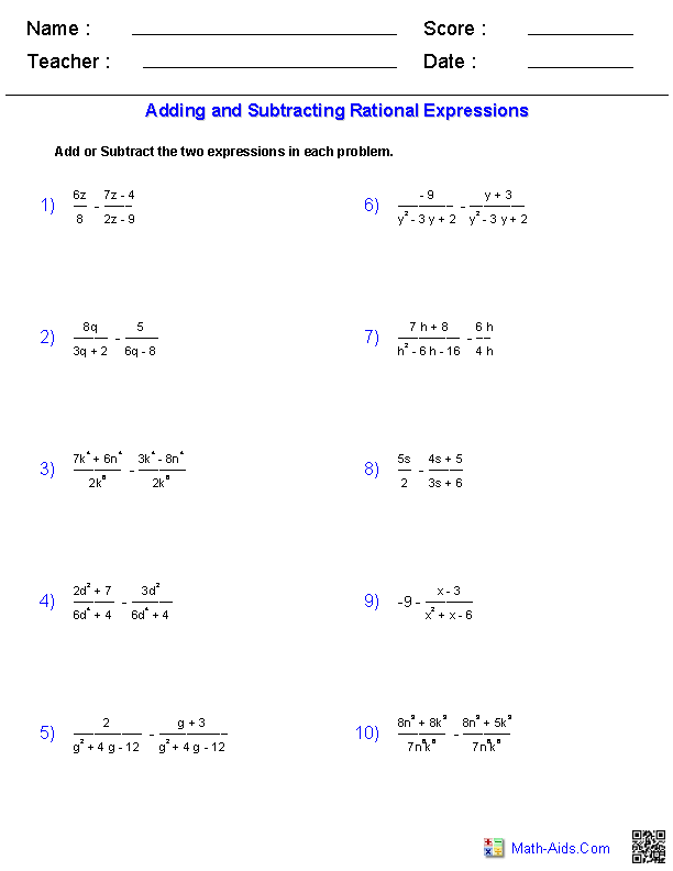 10. 1 graph rational functions answer key