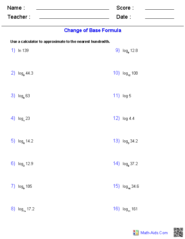 Rewriting Logarithms Worksheet