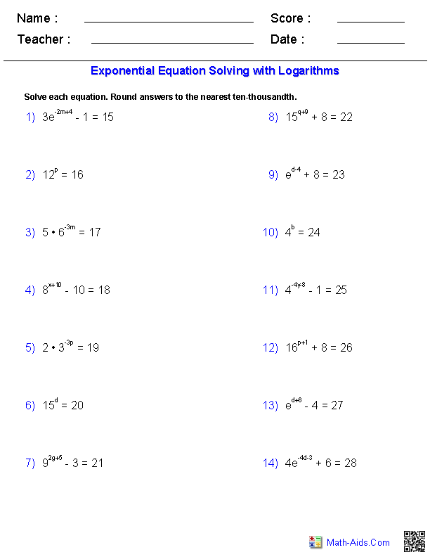 Exponential Functions Worksheet Pdf With Answers