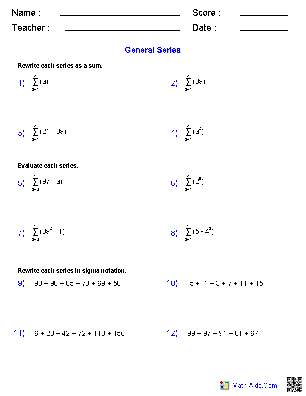 General Series Series Worksheets