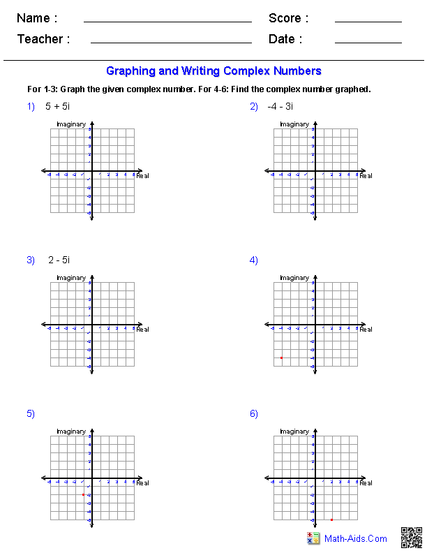Math Worksheets Graphing Complex Numbers