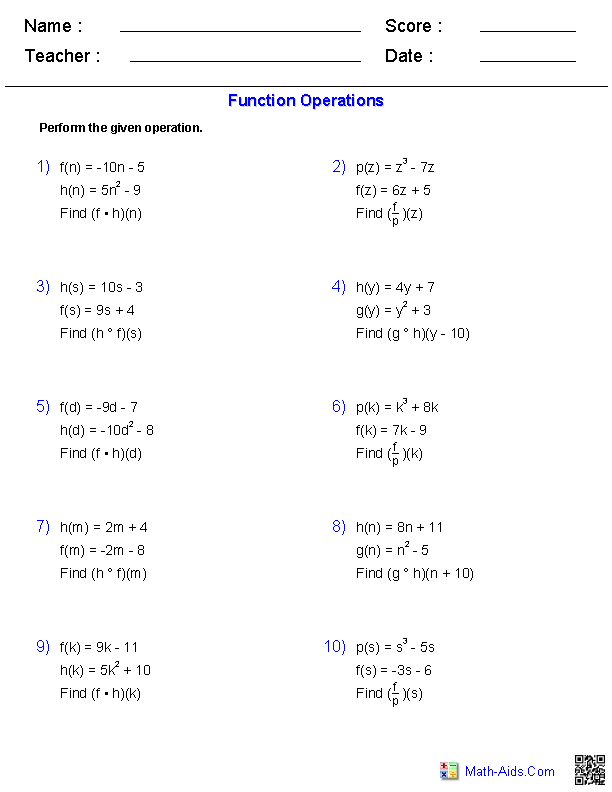 Composition Of Functions Worksheet