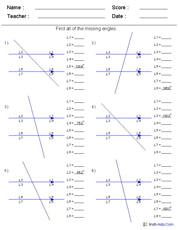 Geometry Worksheets Angles Worksheets For Practice And Study