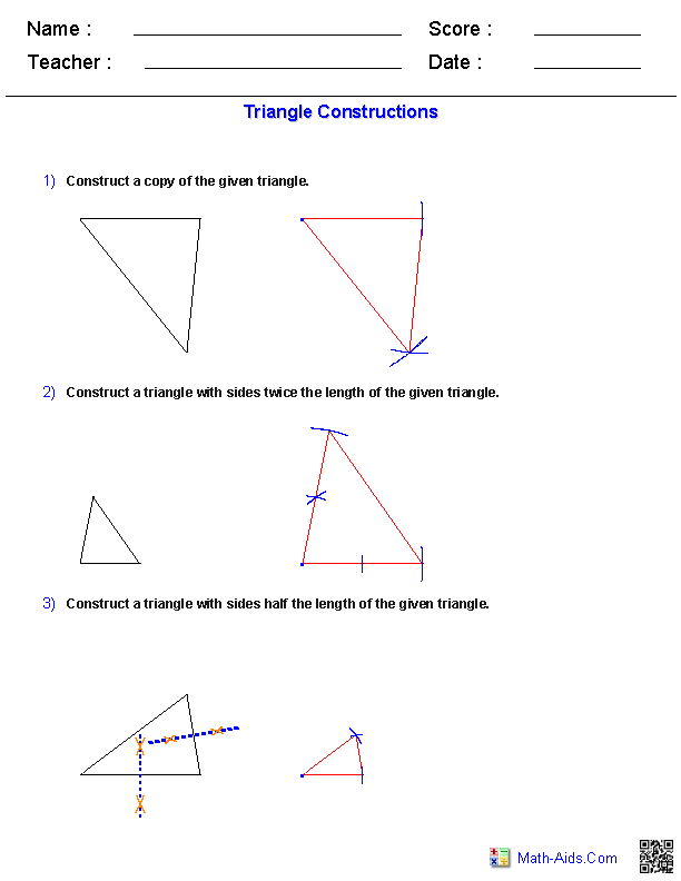 Triangle Constructs Geometry Geometry Worksheets