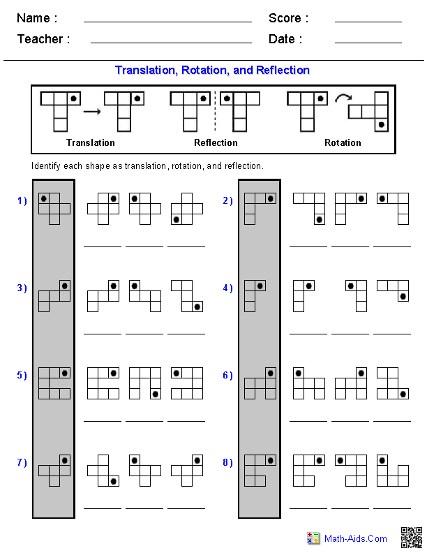 Transformations Geometry Worksheets