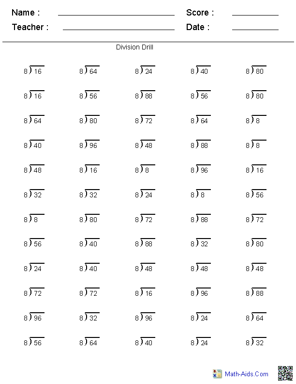 Division Times Tables Timed Drills Worksheets