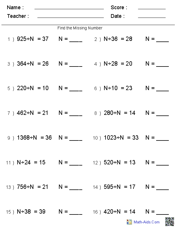 number Teachers Printable Division  Worksheets worksheets Worksheets missing ks2 for Division