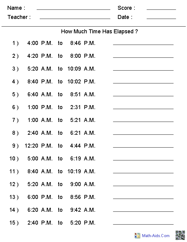Elapsed Time Time Worksheets