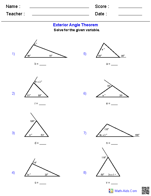 Geometry Worksheets  Triangle Worksheets