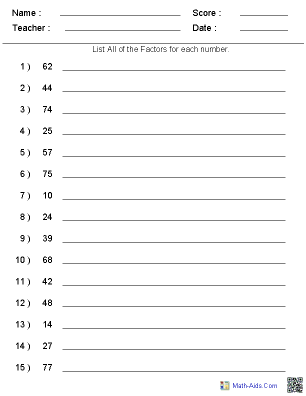 List Of Factors And Multiples