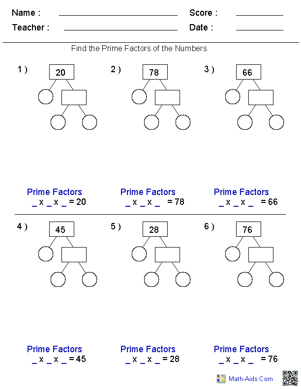 Factors Math Worksheets