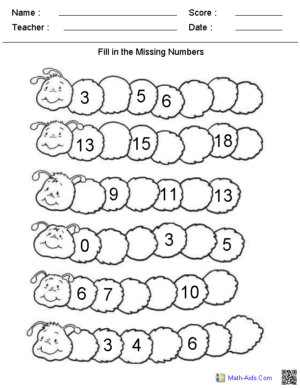 Worksheets find addition worksheets number Numbers Fill the  missing the in Missing