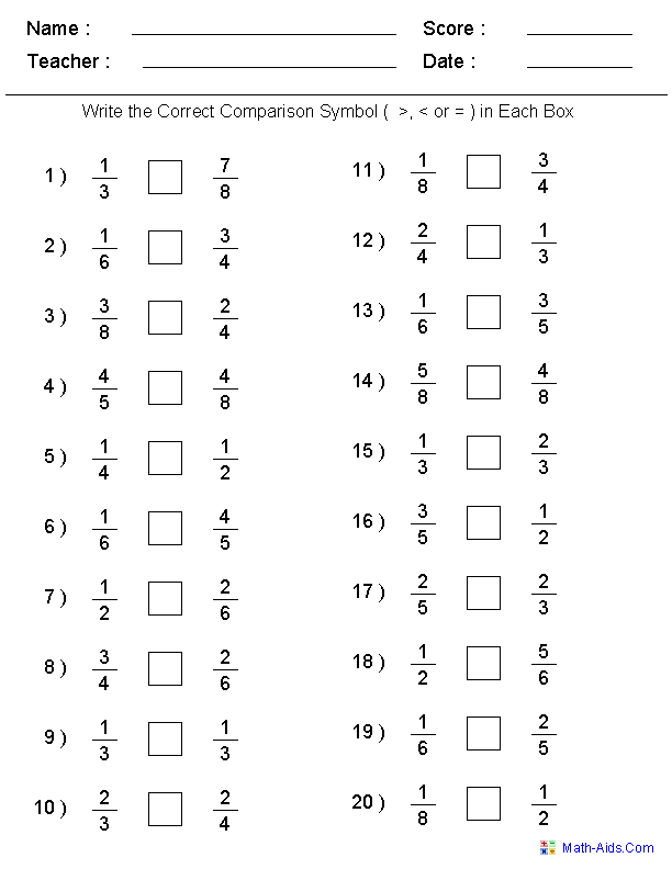 Free Printable Fraction Worksheets For Grade 6