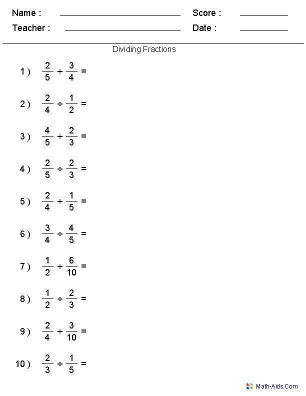 Fractions Worksheets  Printable Fractions Worksheets for Teachers