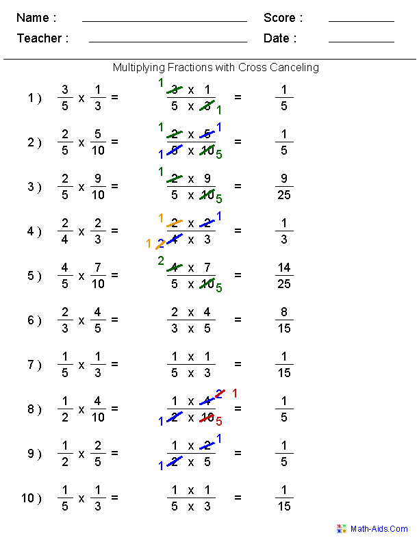 Multiplying Fractions Worksheets