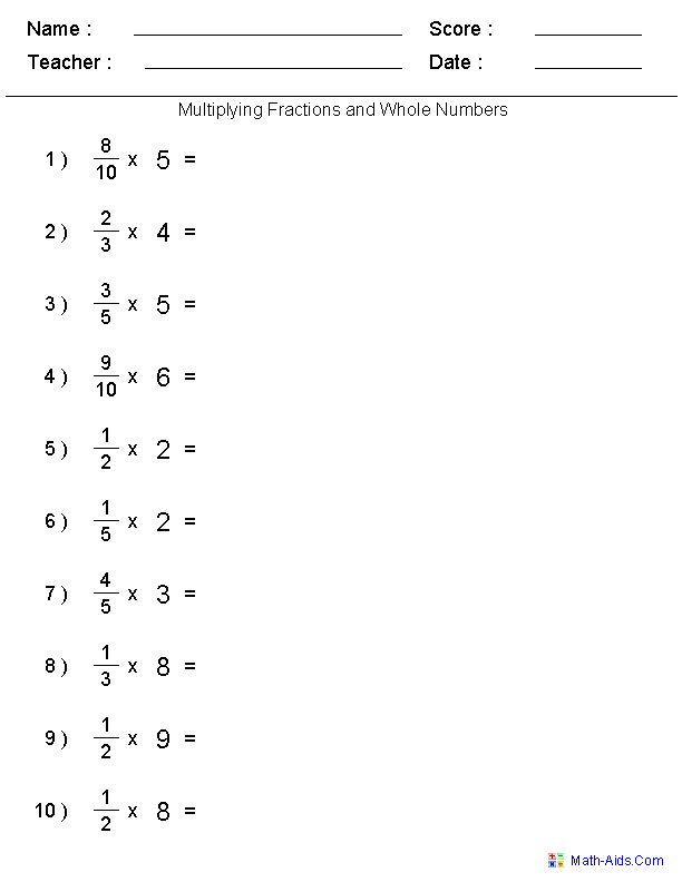 Multiplying Fractions By Whole Numbers With Models Worksheets