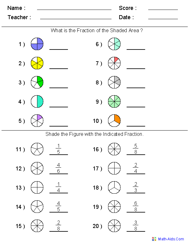Visual Fractions Worksheets