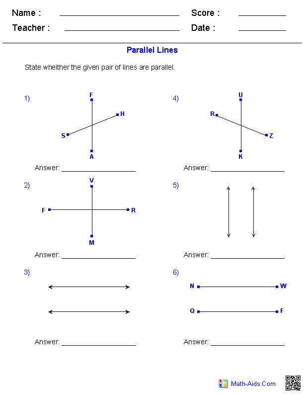 Identify Parallel Lines Geometry Worksheets