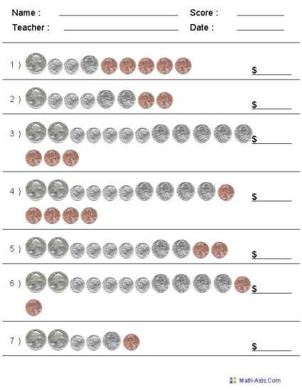 Counting Coins Kindergarten Worksheets