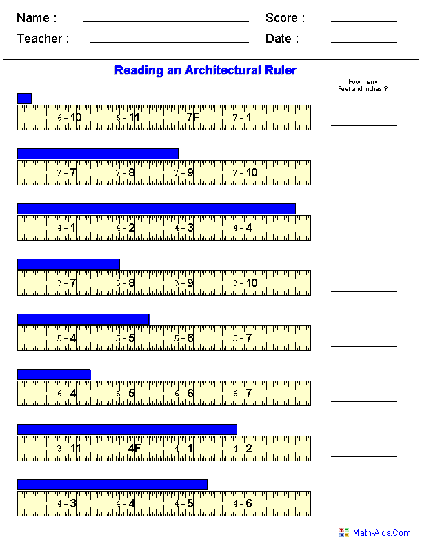 Reading Architectural Measurements Measurement Worksheets