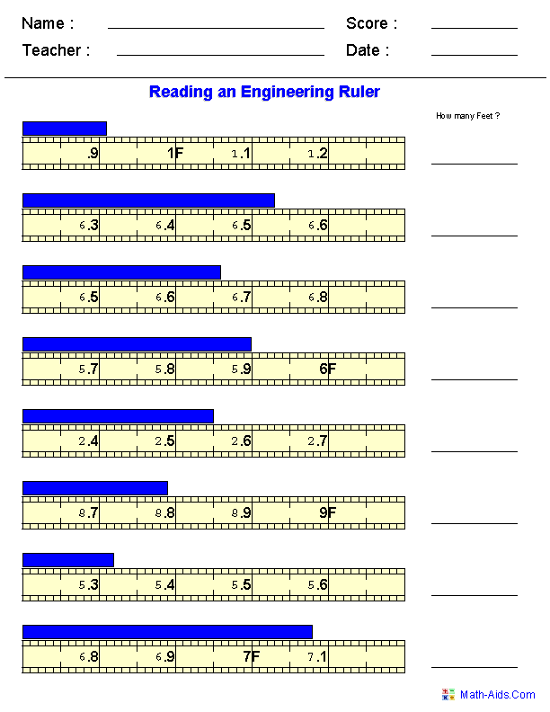 Reading Engineering Measurements Measurement Worksheets