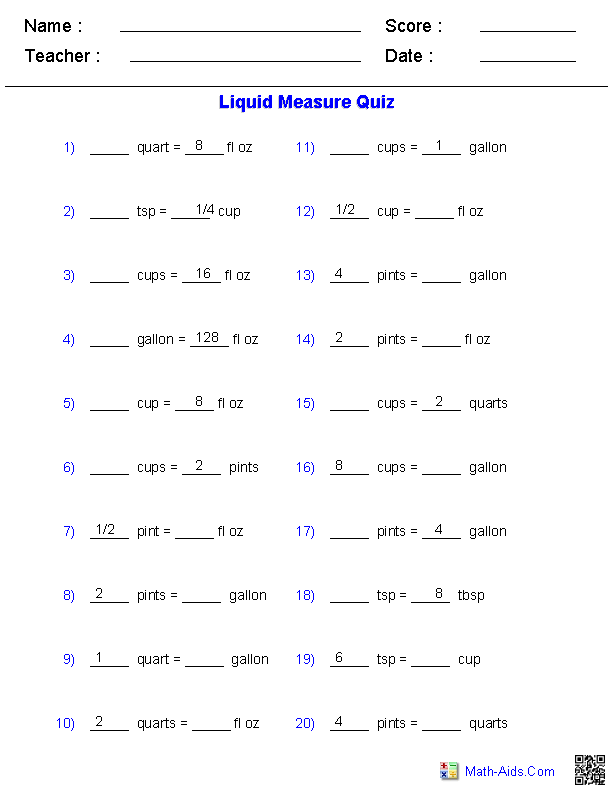 Metric Liquid Measurement Conversion Chart