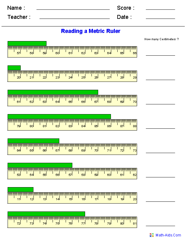 metric measurement  worksheets