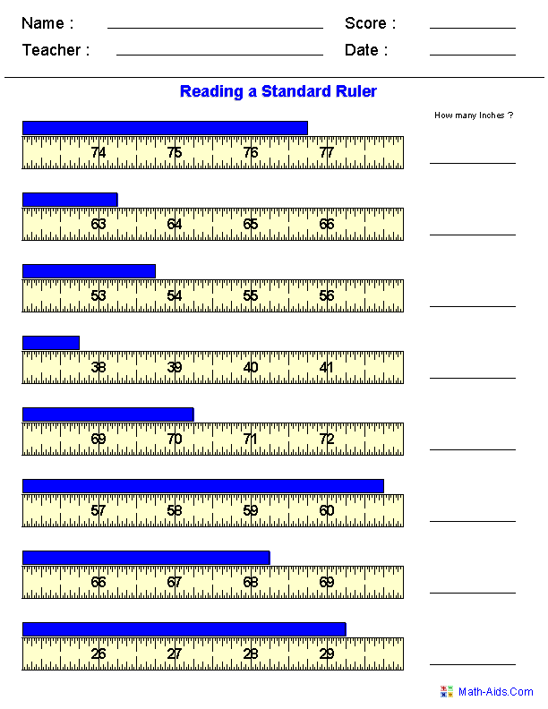 Ruler Measurement Worksheets Printable