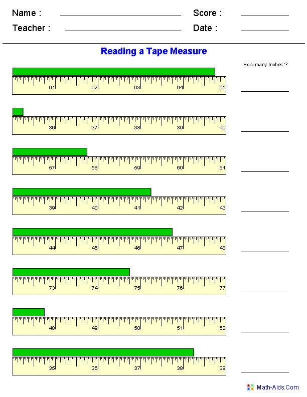 Free printable measurement math homework