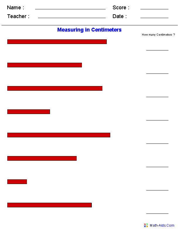 Measuring in Centimeters Measurement Worksheets