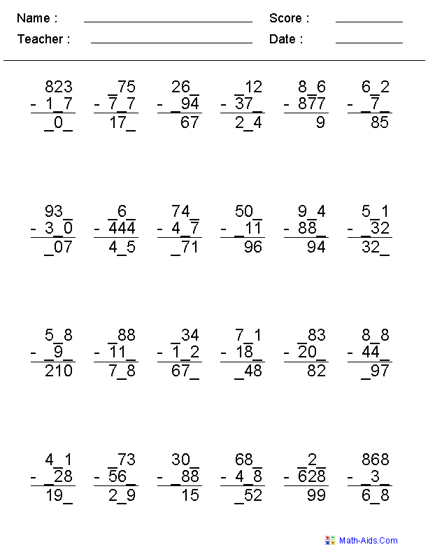 Subtraction  missing Created Worksheets Dynamically   number Worksheets 4 worksheets Subtraction addition year